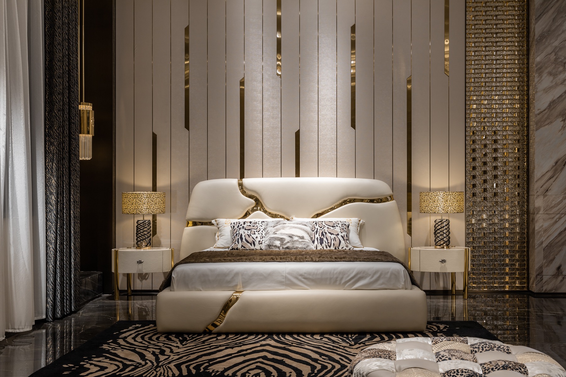 Refined SASSUOLO bedroom furniture with metallic details